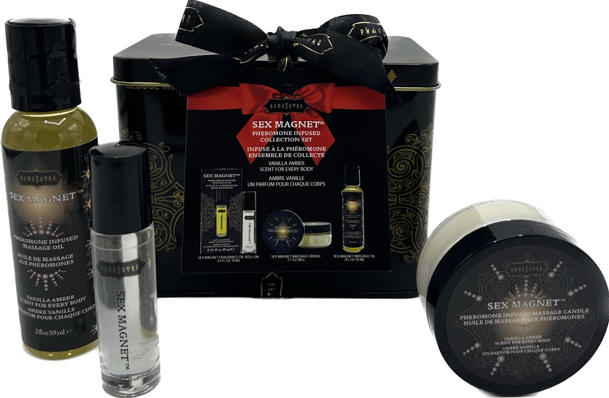 Sex Magnet Vanilla Amber Gift Set Includes: Roll On Fragrance, Massage Oil, Massage Candle - Image 2