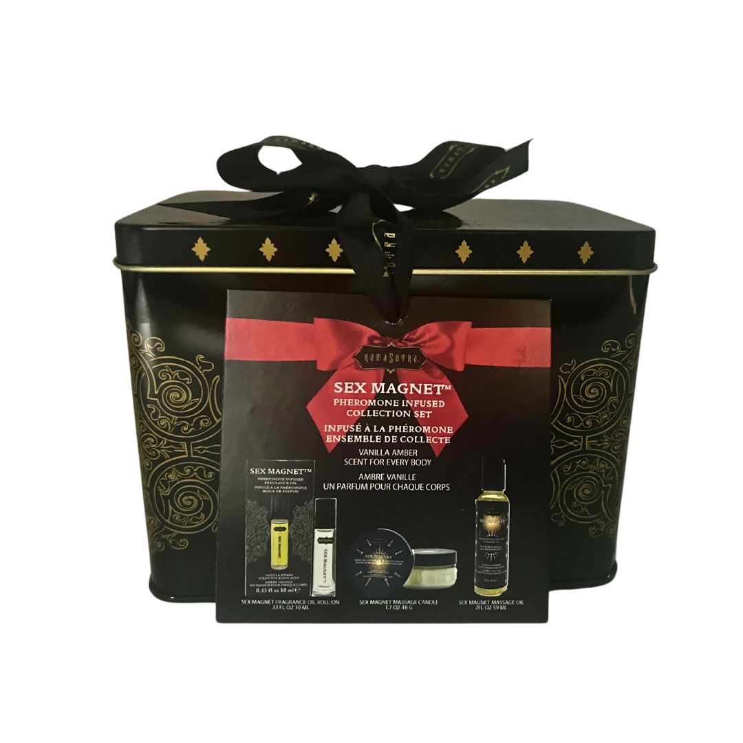 Sex Magnet Vanilla Amber Gift Set Includes: Roll On Fragrance, Massage Oil, Massage Candle